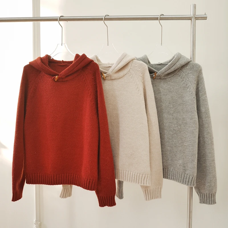 【朵儿studio】木头扣！宽松连帽毛衣 D947