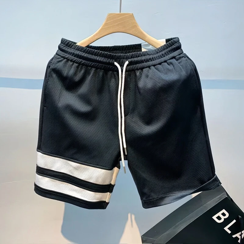 条纹休闲短裤男夏季薄款外穿宽松五分裤时尚潮流百搭运动篮球裤DS