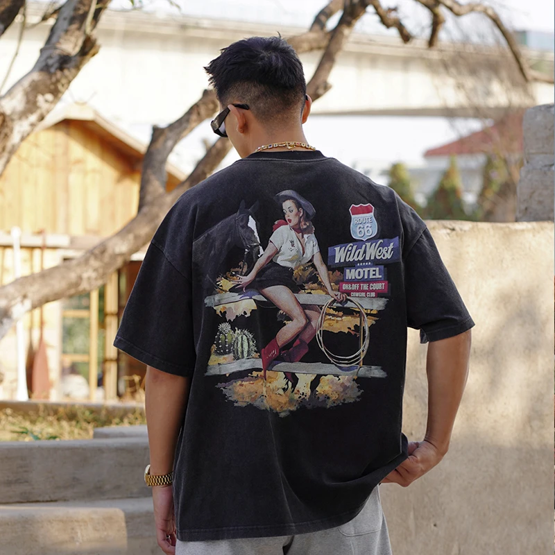 OOTC「Cowgirl」美式复古街头直喷印花T恤短袖小领口重磅【周凡专属】