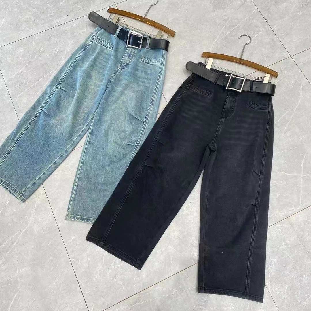 夏款个性十足阔腿九分牛仔裤