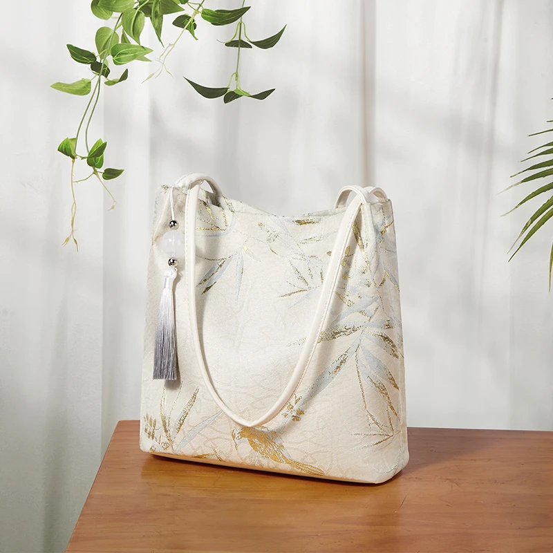 FOXER新中式国风包包女新款大容量通勤单肩包手提托特包水桶包