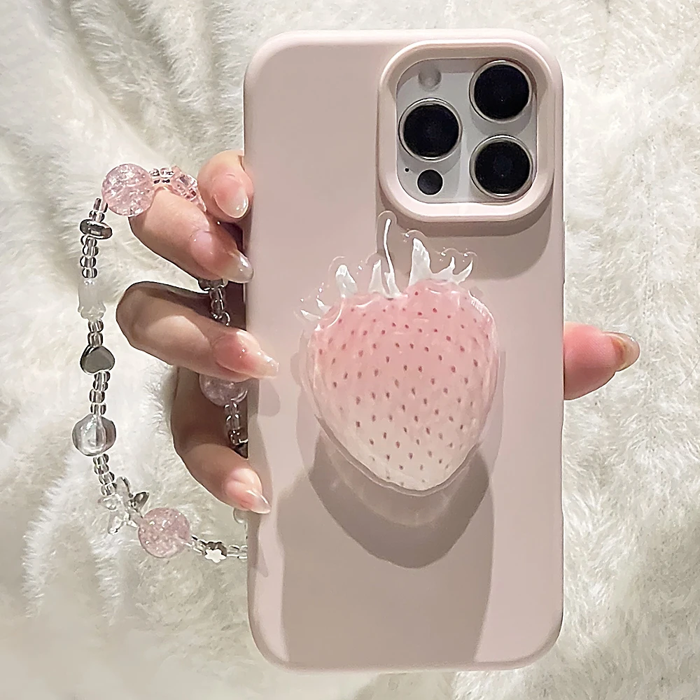春夏粉色草莓支架15promax苹果软16手机壳iphone14适用13小清新软