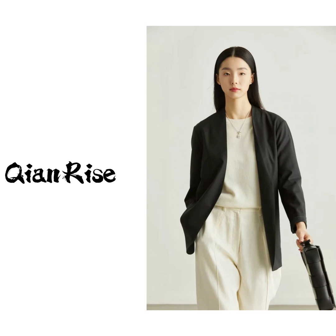 千瑞姿 -「mm6无领西装」25春款极简高级感外套时髦百搭气质黑色
