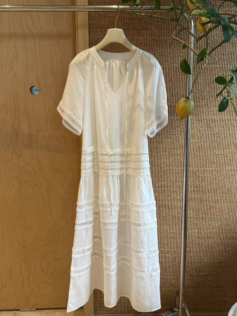 【耶耶YEYE特价福福】刺绣花边A摆镂空连衣裙9063