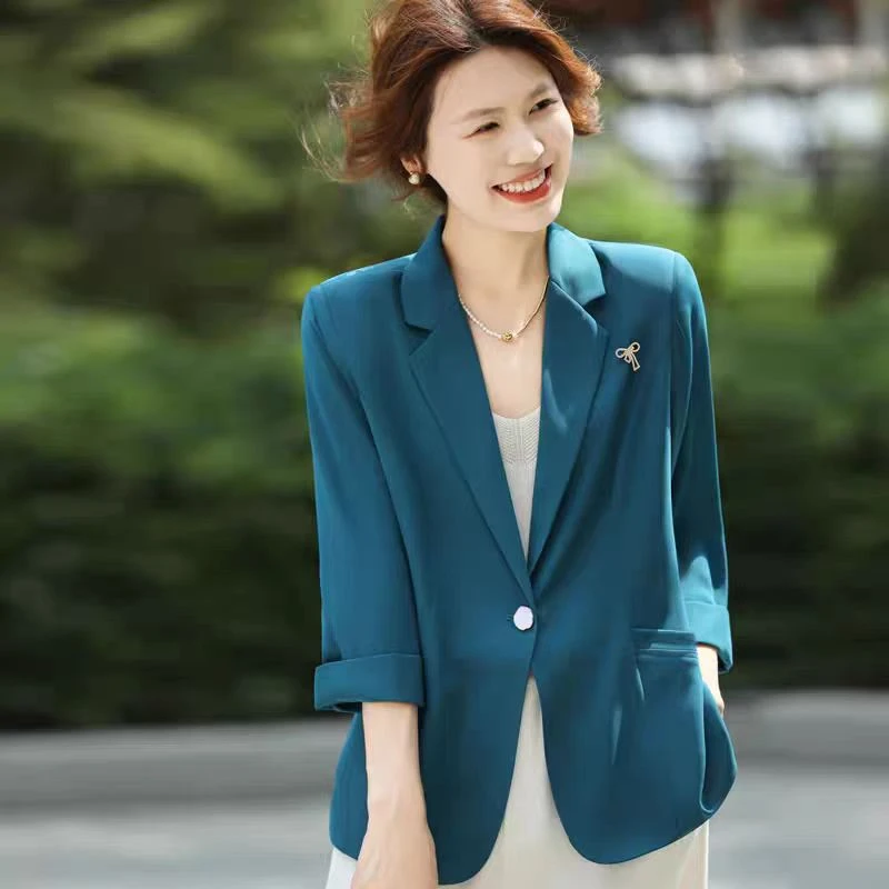 春夏显瘦气质洋气韩版小西装时尚薄款修身小个子中袖夏季小西服