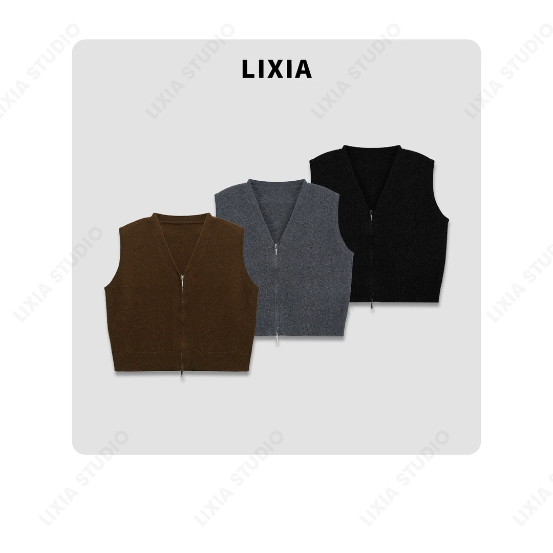 LIXIA【冬日漫】秋冬慵懒感纯羊毛V领穿搭马甲-A8257