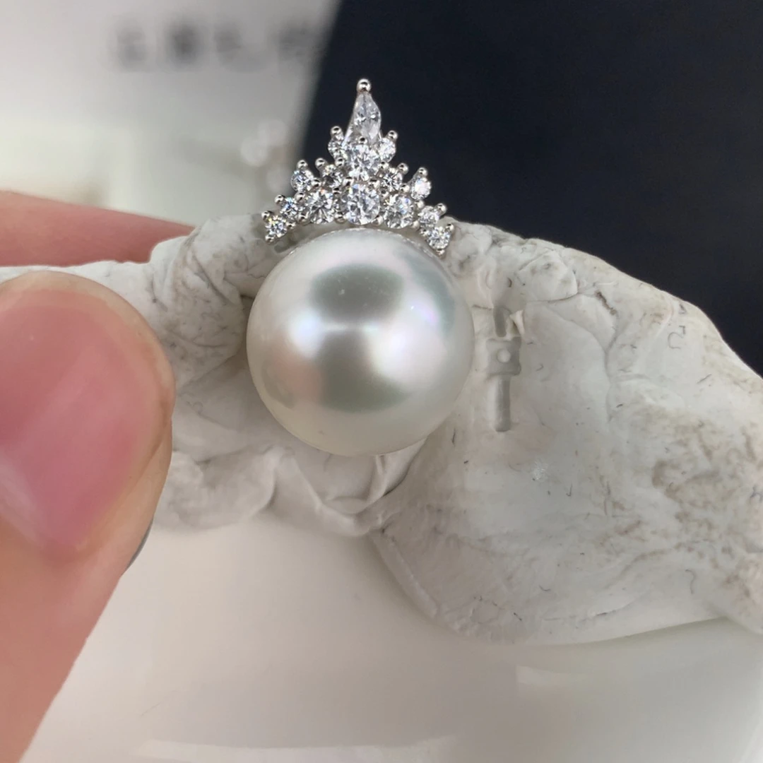 银S925镶嵌吊坠(不含链)定制海水珍珠澳白13-14