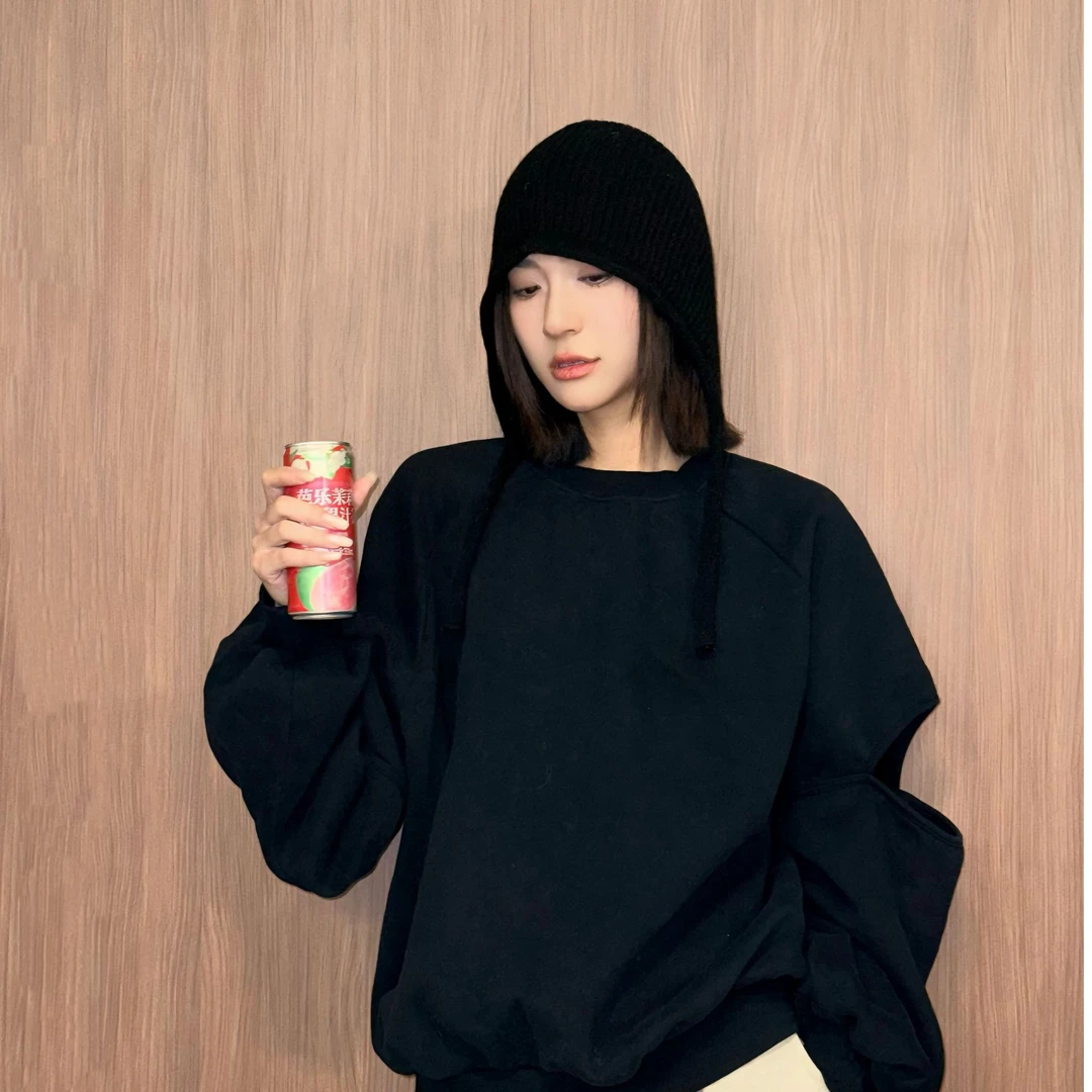 2025秋冬新款休闲宽松百搭边条帽纯色套头护耳