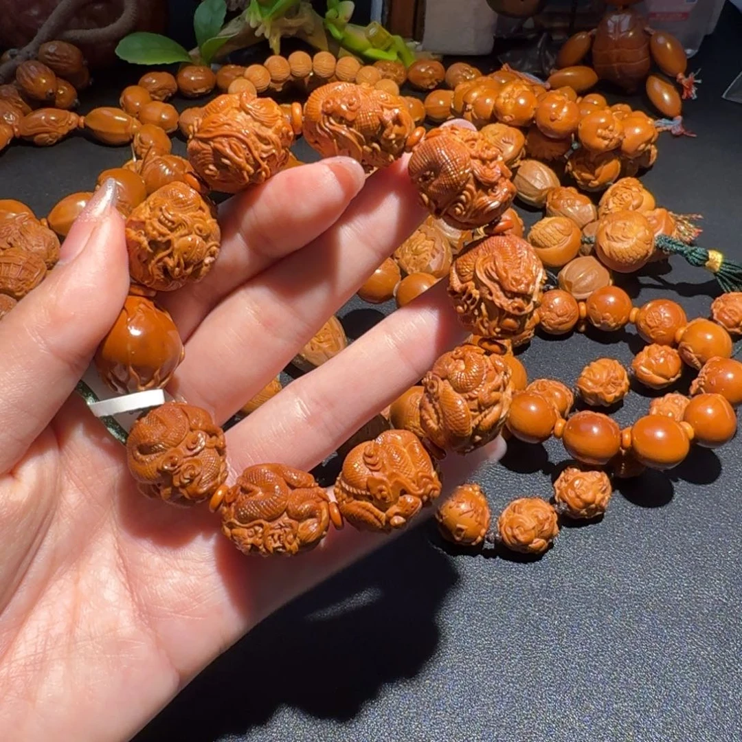 军***哥橄榄核手串/手链九龙戏珠