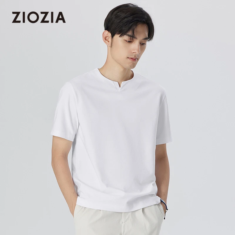 【易打理】ZIOZIA通勤男装25夏小众高级感小V领短袖T恤ZTEE2201A