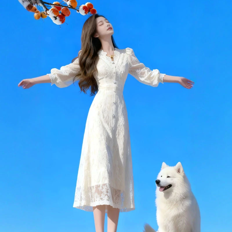 法式温柔风巨好看的V领修身显瘦仙女裙特别漂亮连衣裙26冬季穿搭