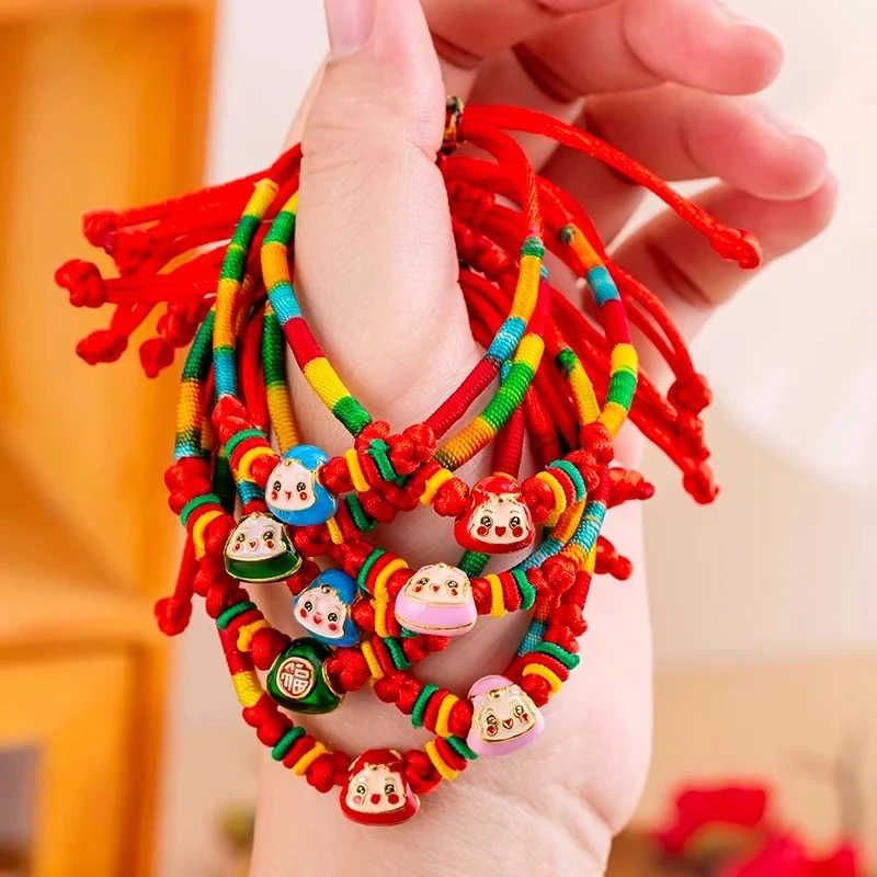 不锈钢布艺手链 端午五彩绳手工编织宝宝红绳民族风手链手绳批发