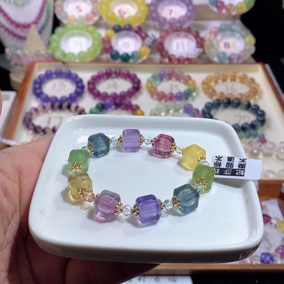 未镶嵌手链萤石10mm马卡龙方糖