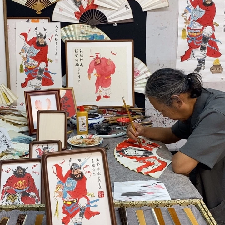 一***人国画黑胡桃框钟馗