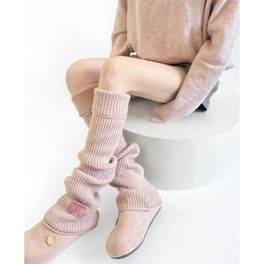 春夏过膝加长堆堆袜套女针织靴套保暖护膝百搭标签纯色简约腿套女
