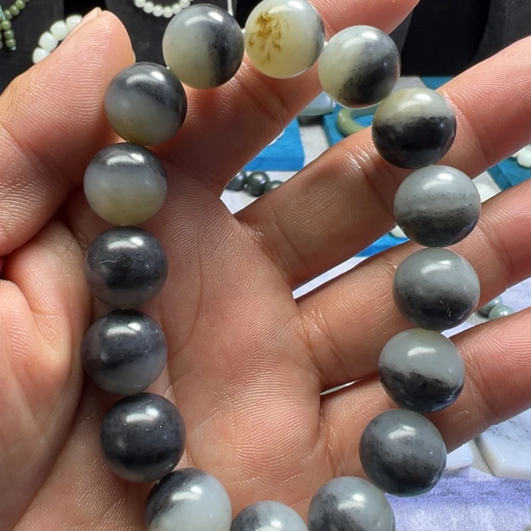 天***边和田玉未镶嵌手链青花河道料卡14