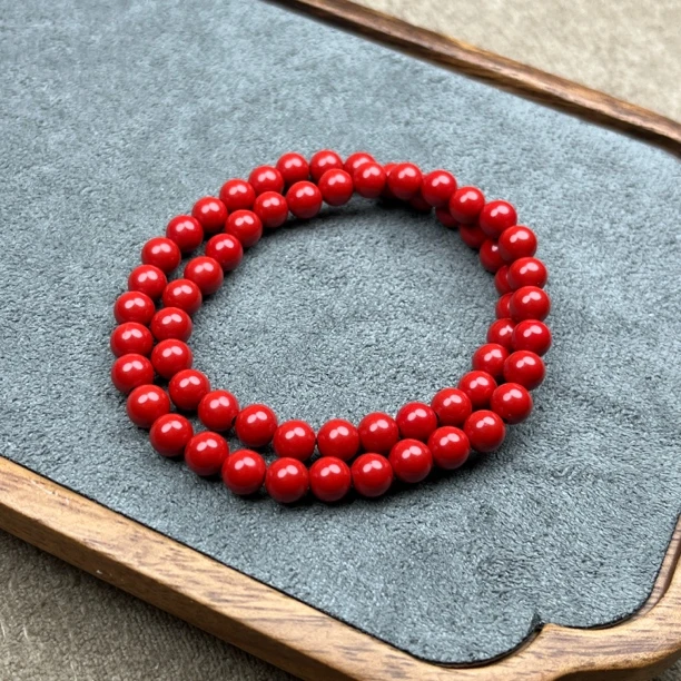 含辰砂工艺品高含量朱砂双圈手串卡6mm