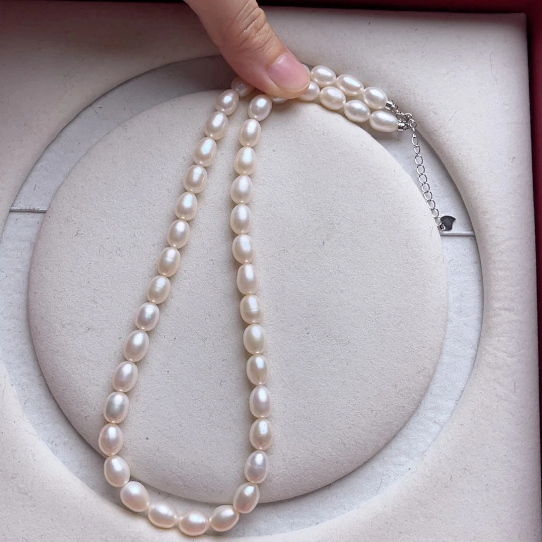 淡水珍珠颈饰银S925镶嵌6-7mm极光胖米