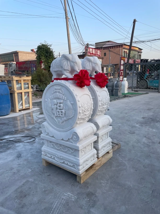石雕门墩抱鼓石天然汉白玉貔貅一对麒麟门当石鼓青石小象门口摆件