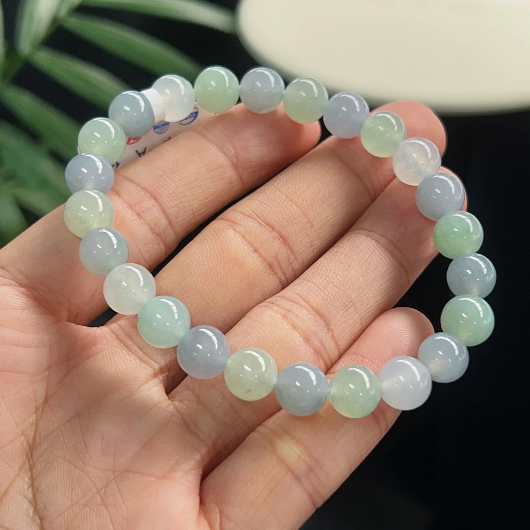 天然翡翠手串珠链冰种莫奈色女款素圈手工珠珠时尚渐变闺蜜老型