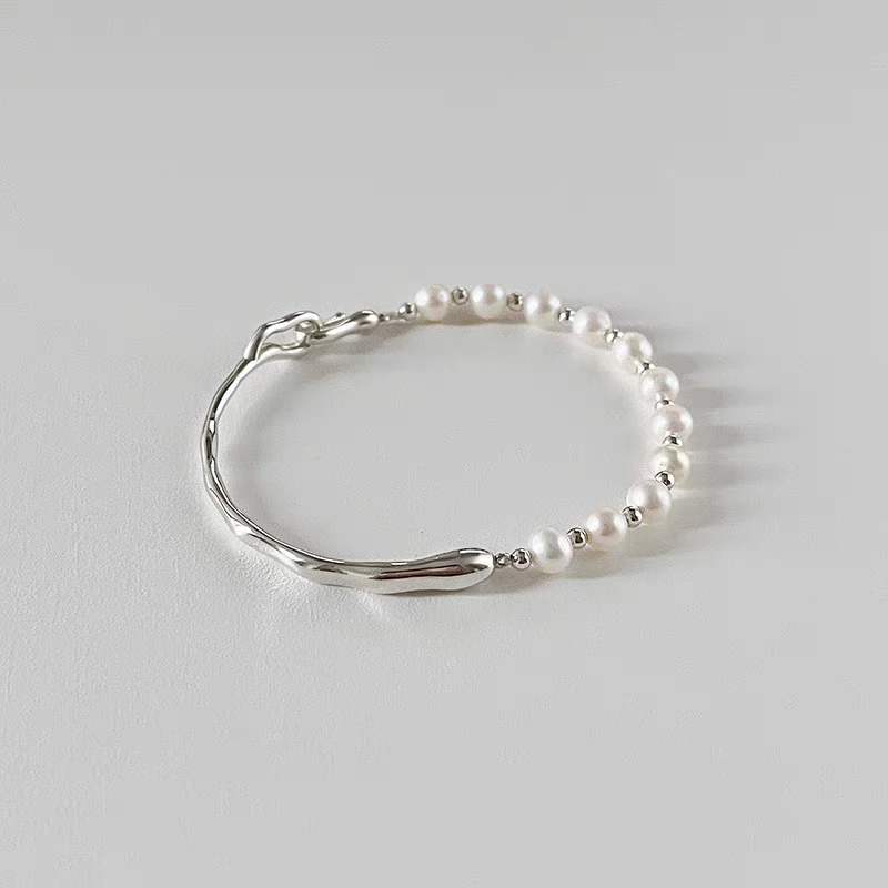 铜合金仿珍珠手链 半珠半镯百搭手链2006贝珠