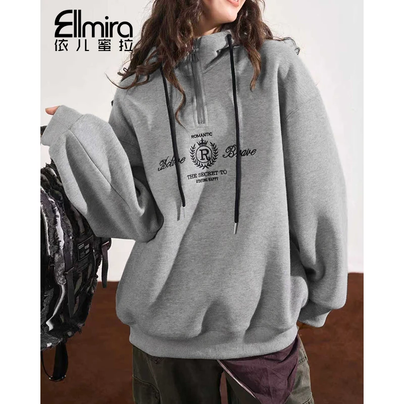 【兰瑾】9649连帽卫衣加绒加厚套头款运动上衣百搭宽松版休闲洋气潮