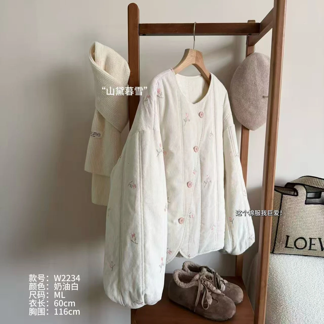 小文姐 W2234-‘山黛暮雪’小花棉服韩系宽松保暖上衣女款短外套