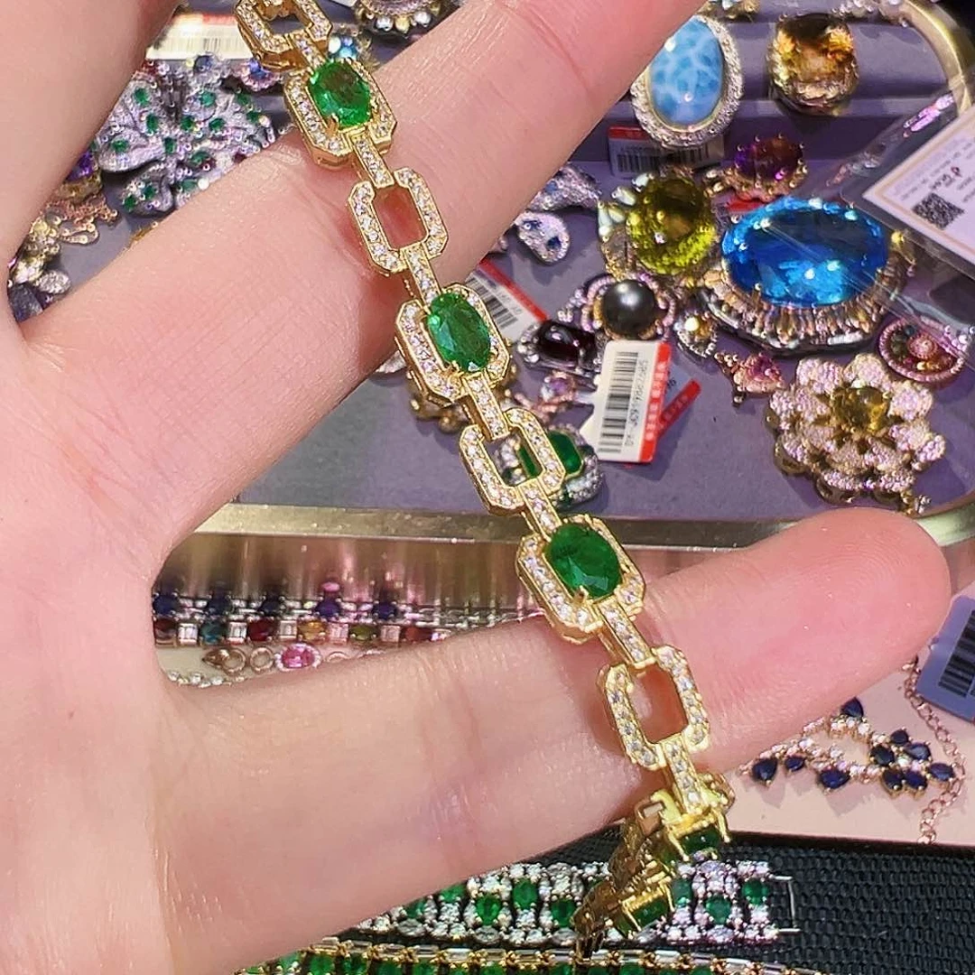 银S925镶嵌祖母绿珠宝奇石银**姐