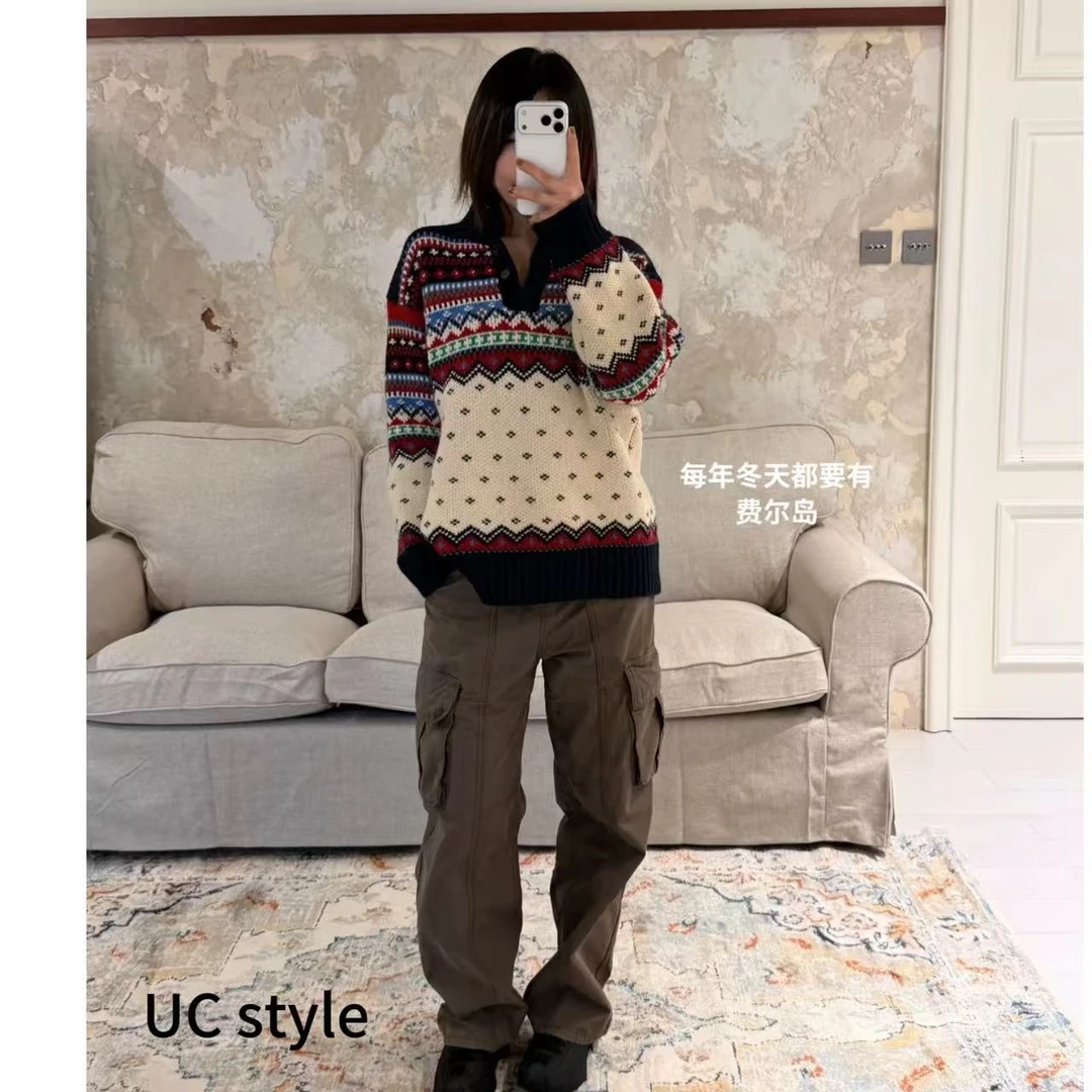 【UCSTYLE】【芬兰雪境】费尔岛三粒扣针织毛衣