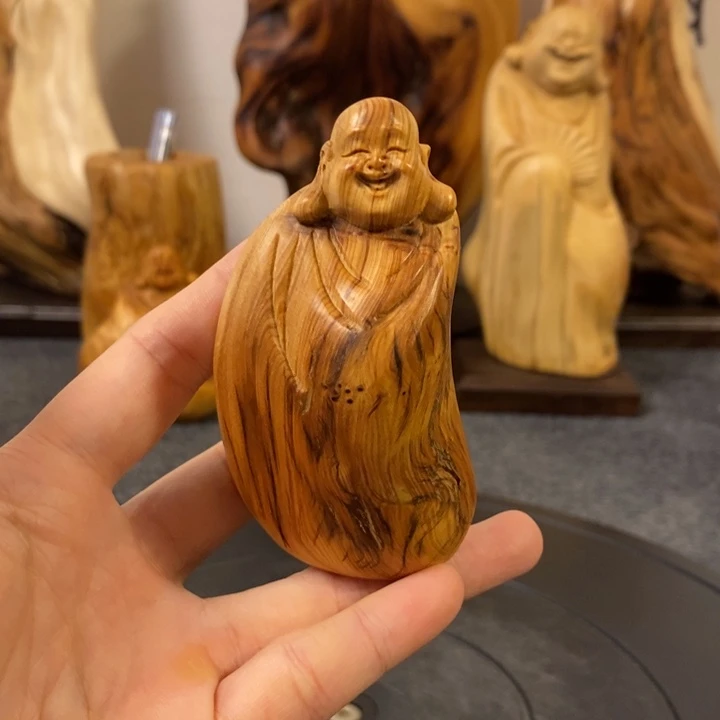 柏木（崖柏）崖柏弥勒佛手把件小摆件