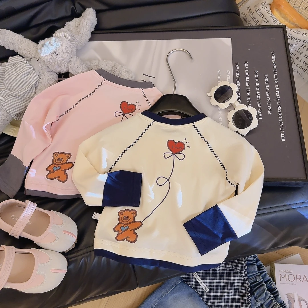 儿童秋季新款纯棉长袖童装女童韩版印花上衣宝宝洋气圆领童装