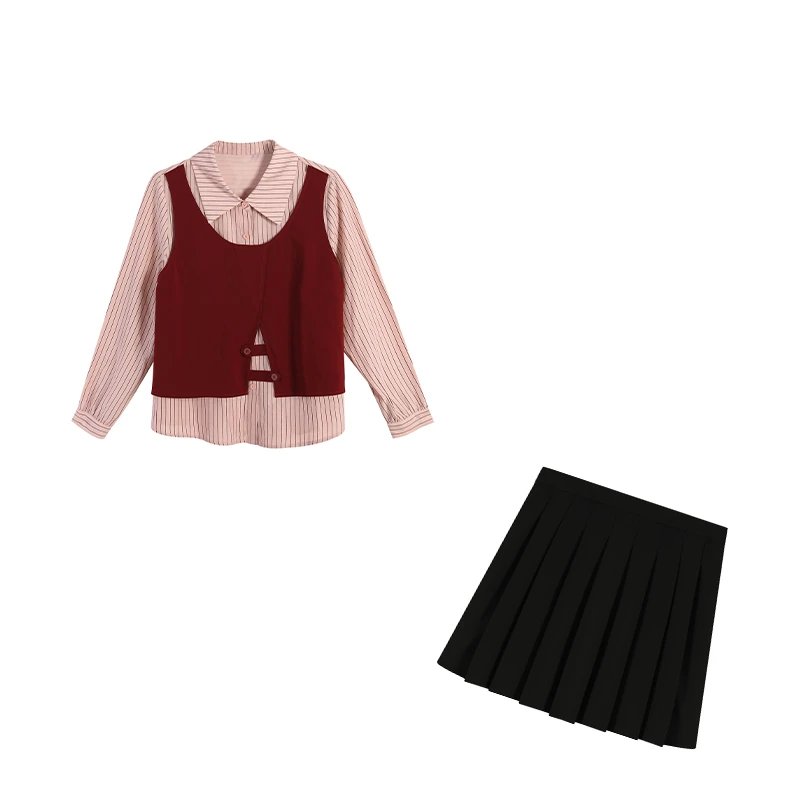 五季家大码女装韩系假两件时尚减龄显瘦遮肉红色上衣ZL111989