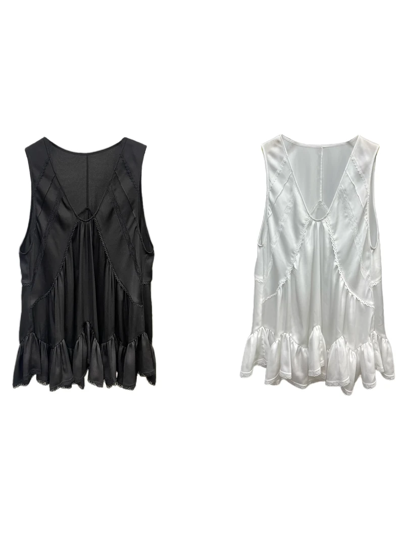 【SFF严选】以十七25夏款蕾丝拼接褶皱背心连衣裙气质时尚0592