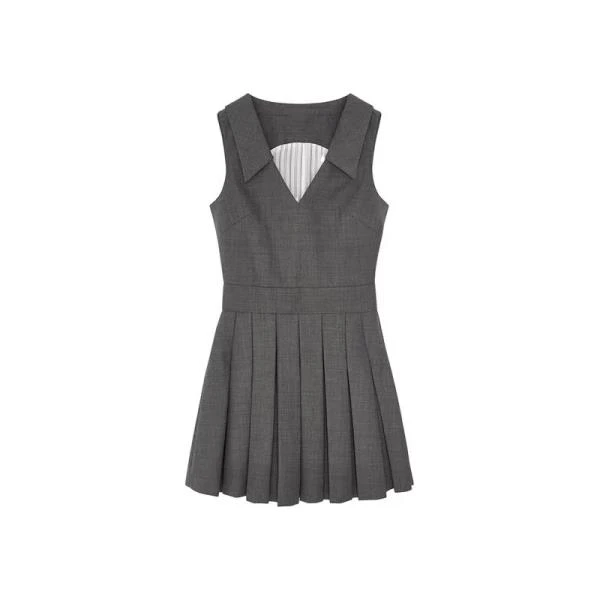 春装新款时尚优雅气质潮流单品翻领百褶连衣裙SM5085