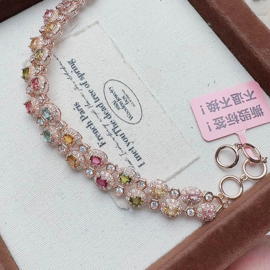 手链银S925镶嵌碧玺手链