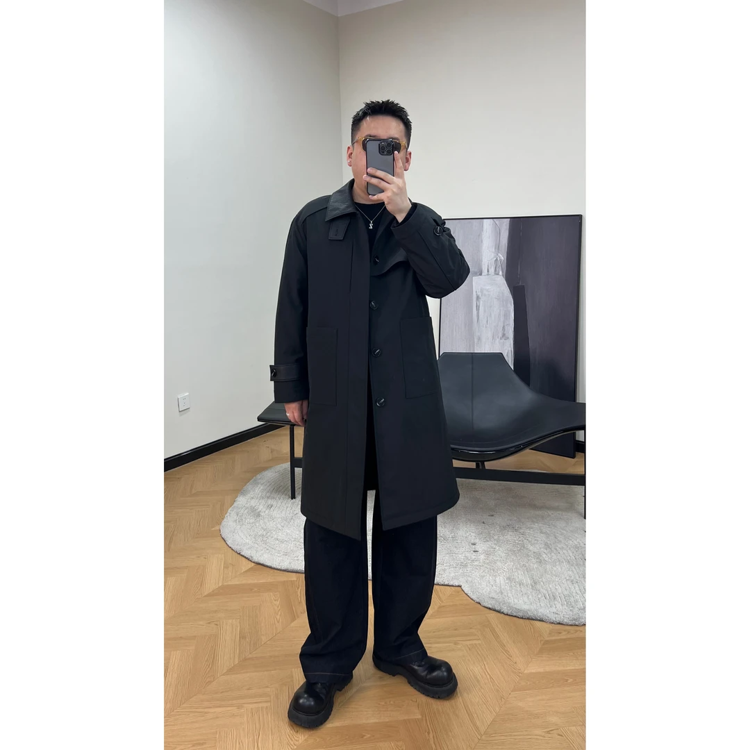 甄哥定制 拼皮领 羽绒服 风衣款 中长款