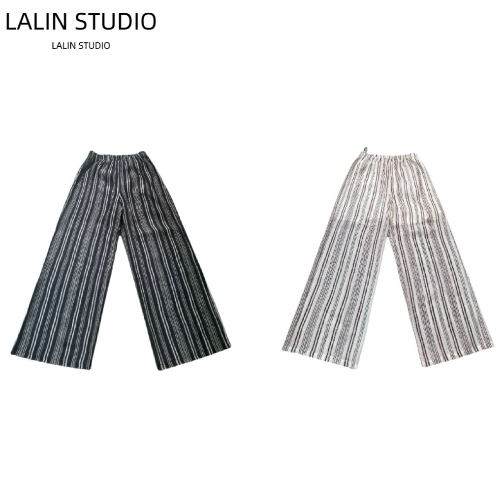 LALIN2025ss 新款夏季洋气百搭条纹空气感高腰显瘦长裤