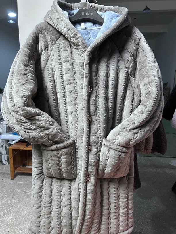 上新牛奶绒加绒特厚男士长袍睡衣连帽冬季保暖