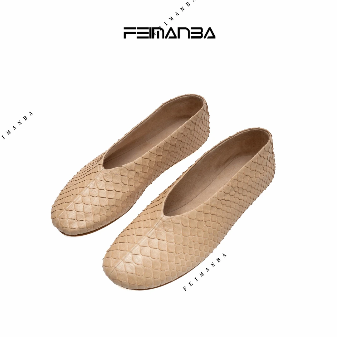 【FEIMANBA】row风进口蛇皮深口奶奶鞋女
