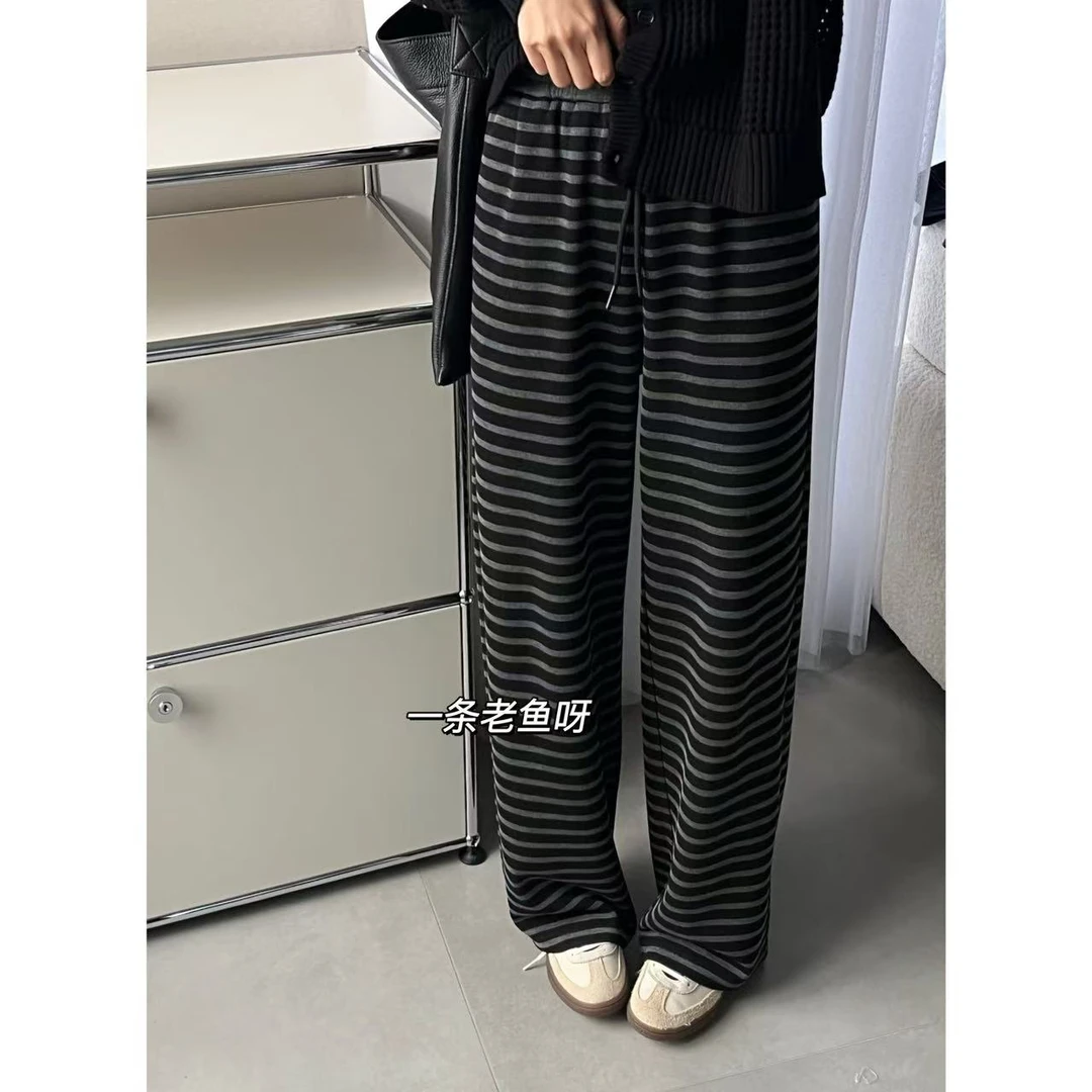 M 春季新款高腰休闲裤女 韩版百搭直筒拖地裤