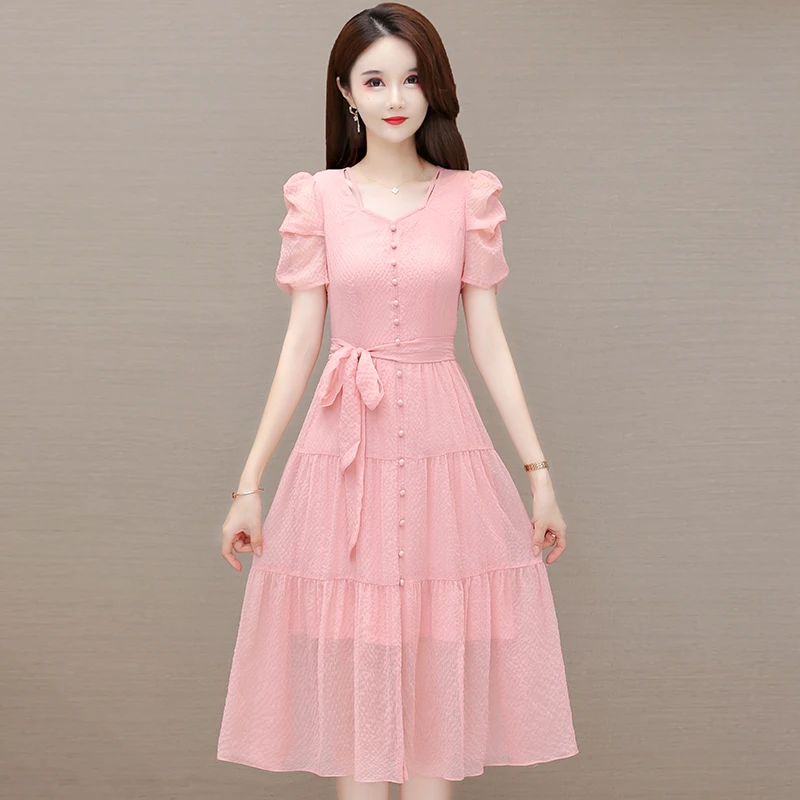 高档连衣裙女显瘦气质时尚夏季收腰中长款小个子洋气法式修身裙子