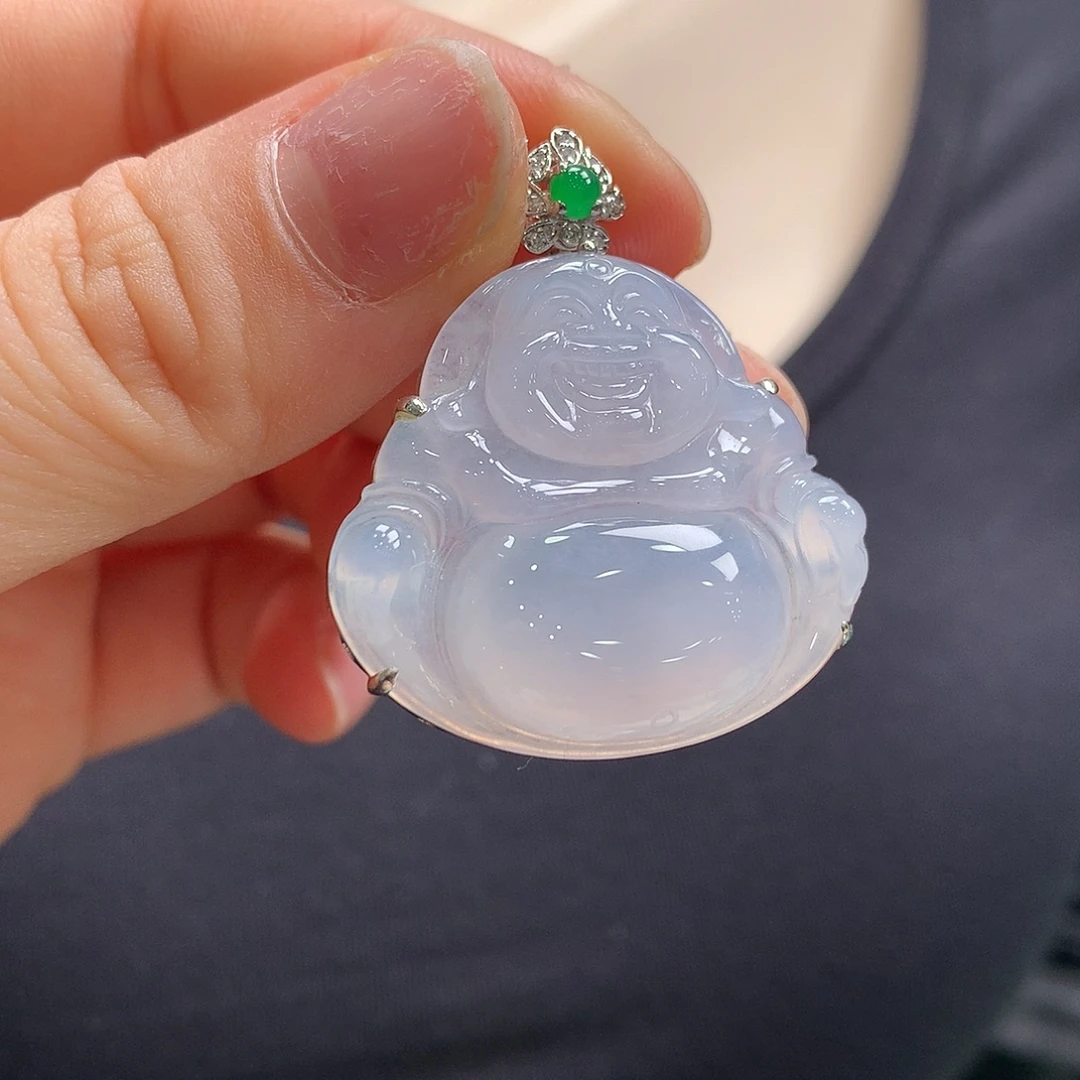 翡翠18K金镶嵌颈饰佛公