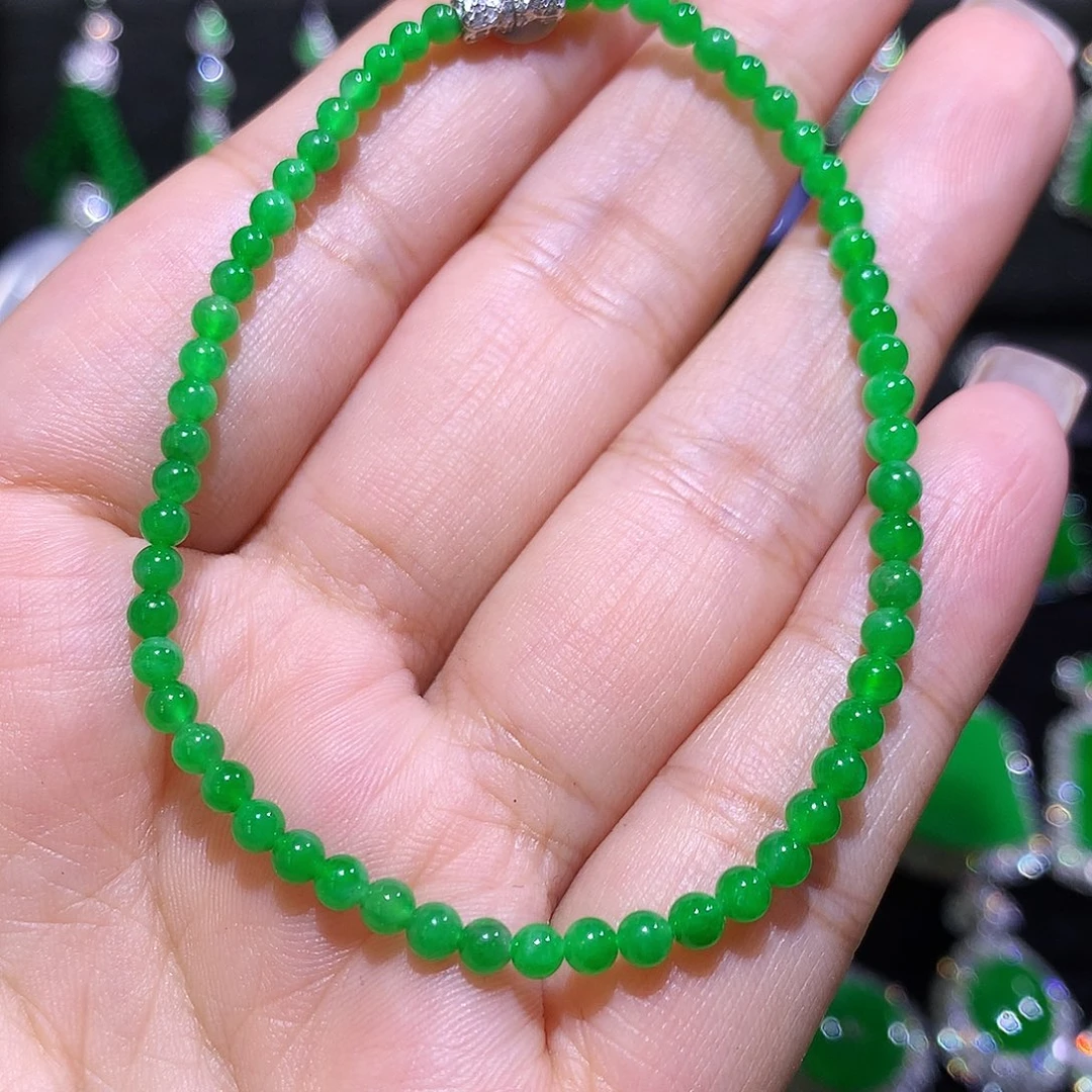 翡翠18K金镶嵌手链高冰满绿