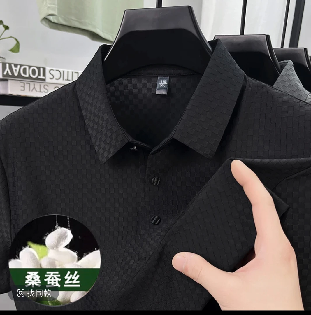 【100桑蚕丝】男士短袖t恤翻领POLO衫