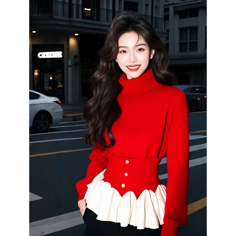 2024年冬季新款洋气流行高级感温柔超好看新年红色打底外穿毛衣女