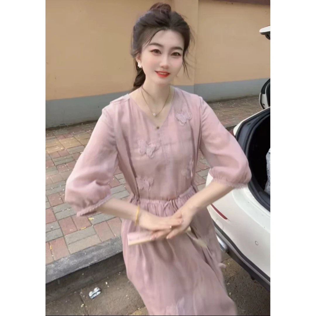 『紫蝶刺绣Y』@GYXM设计显瘦百搭时尚连衣裙50707-1