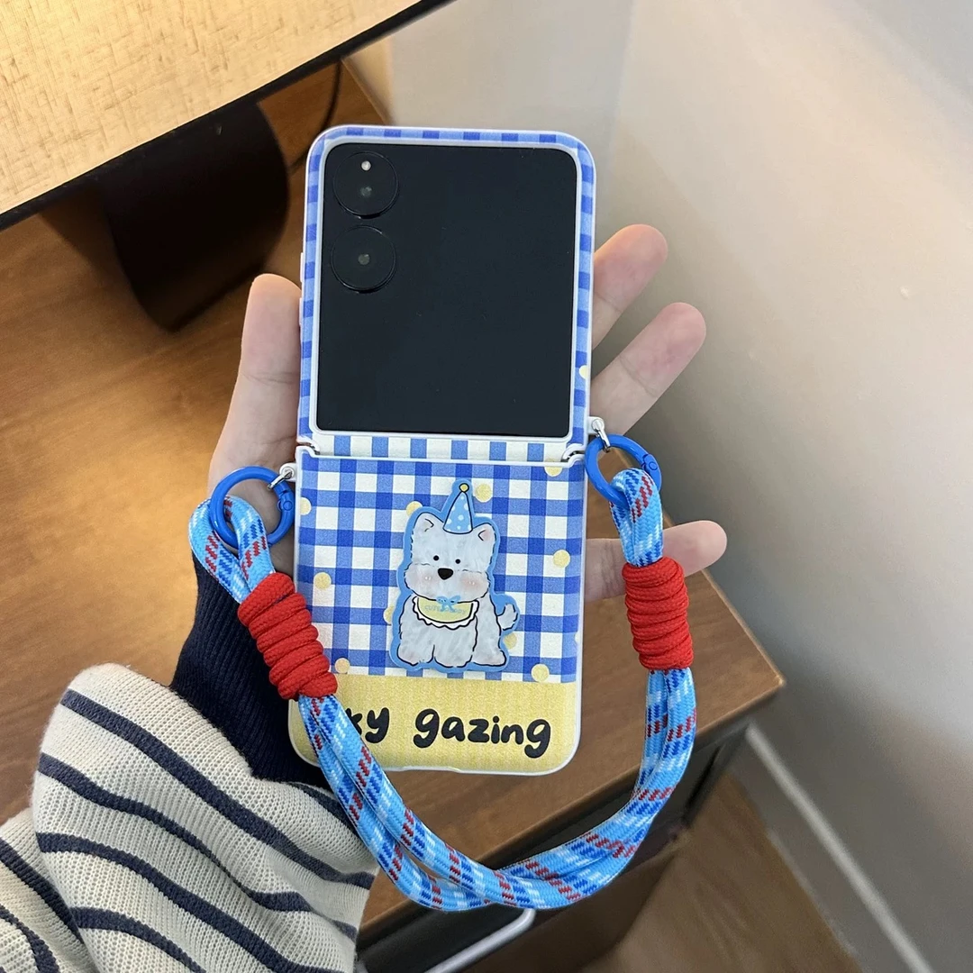 网红蓝色格纹西高地适用华为PuraX手机壳pocket2手提小米mixflip2