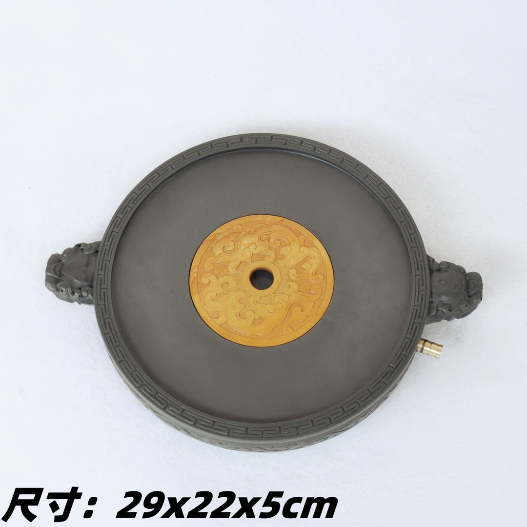 中国彩砚苴却砚手工雕刻文房四宝砚台老坑绿料实用功夫茶盘石茶盘