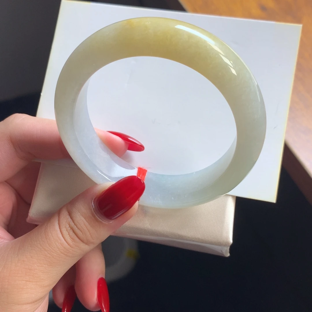 翡翠未镶嵌手镯黄翡渐变半山水轮胎53.5 9号