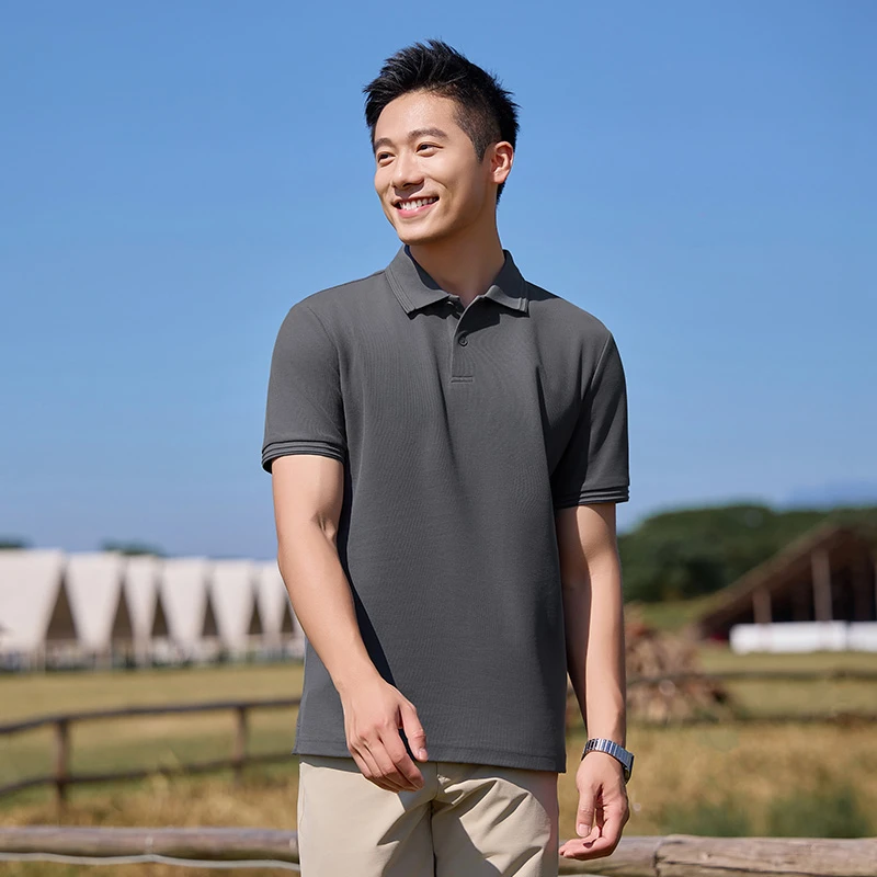 【鼓波工艺】商务休闲翻领重磅Polo衫男秋夏针织微弹凉感短袖T恤